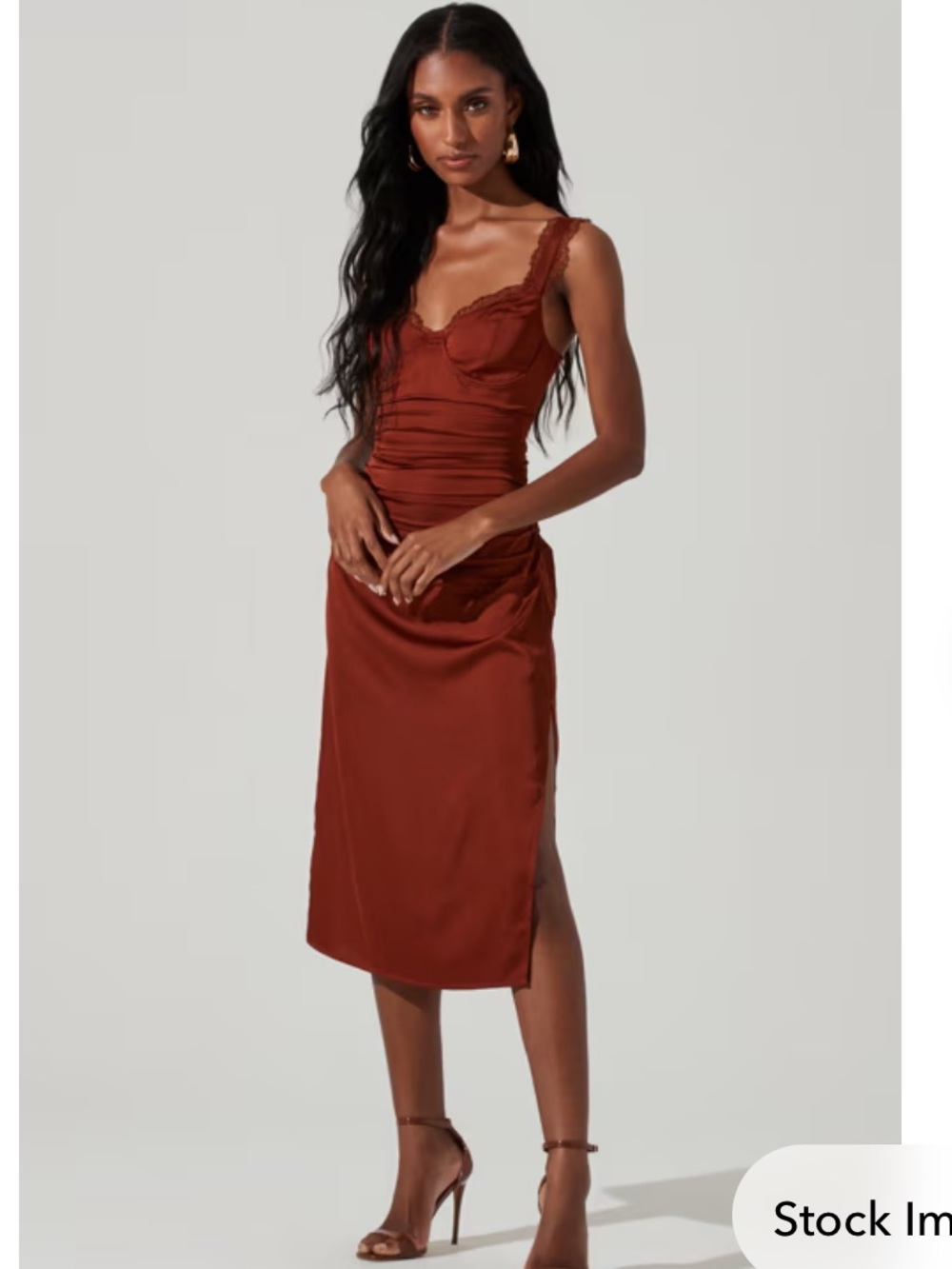 Astr Satin Midi Dress in Rust with Black Blazer